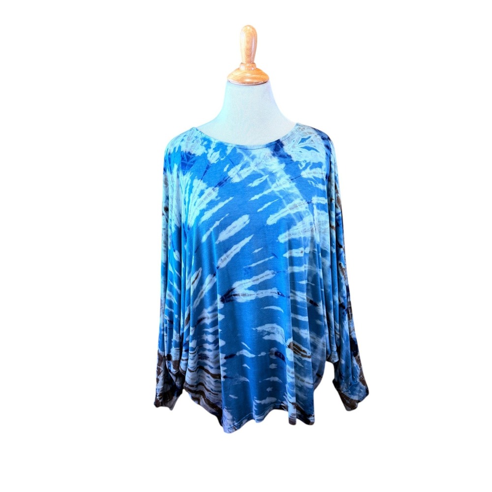 Blue and Brown Tie Dye Dolman Sleeve Oversized Lightweight Jersey Shirt XL